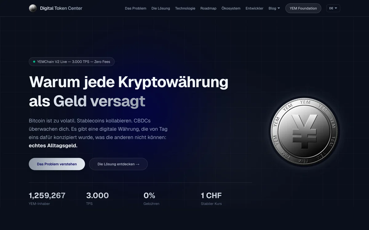 Screenshot von Digital Token Center
