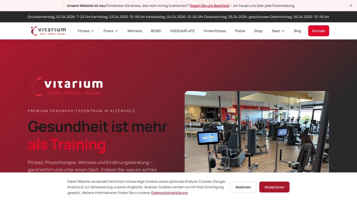 Screenshot von VITARIUM Gesundheitszentrum